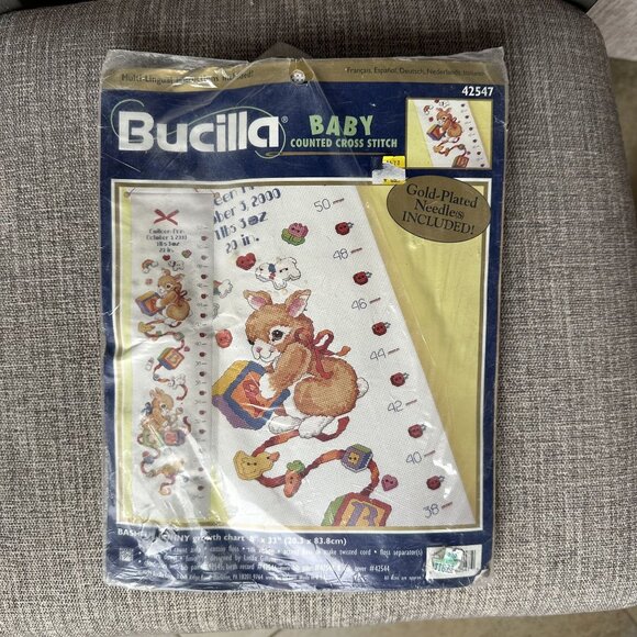 Bucilla Baby Counted Cross Stitch Kit 42547 Bashful Bunny Growth Chart 8"x33" 19 - Picture 1 of 4